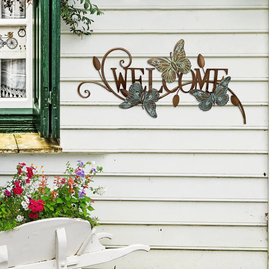 Metal Sign with Butterflies Backyard Birder Home & Garden
