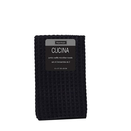 Cucina Jumbo Waffle Kitchen Towel Set of 2 Black