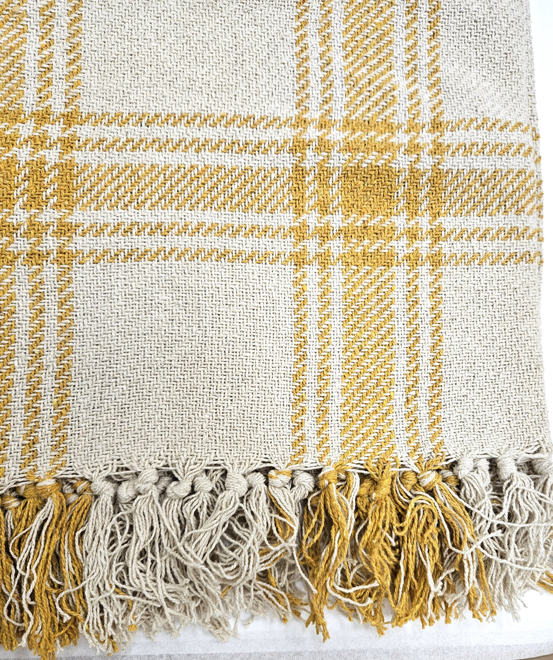 Gold &amp; Natural Plaid Woven Throw