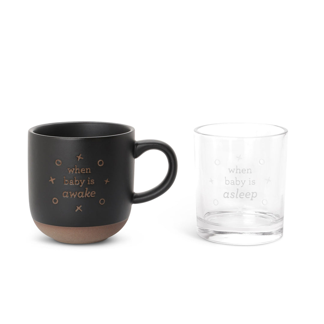 Mug &amp; Whiskey Glass Set - When Baby Wakes/Sleeps