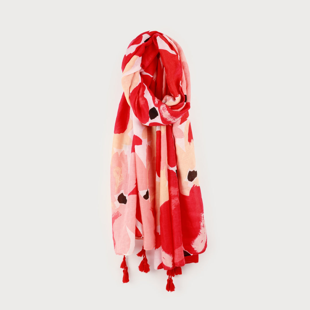 Floral Print Scarf - Red