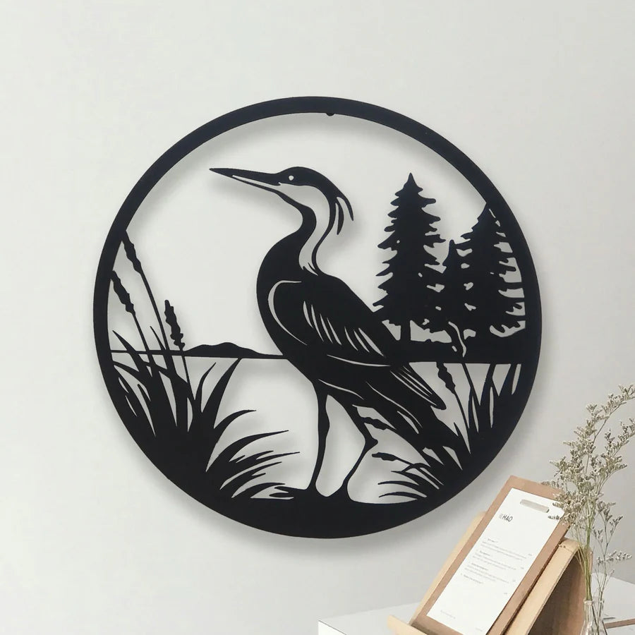 Heron - Metal Circle Art