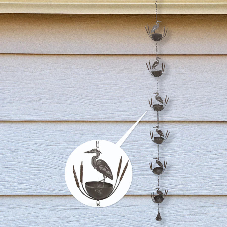 Crane and Cattails Rain Chain – Backyard Birder Home & Garden | Gift Store