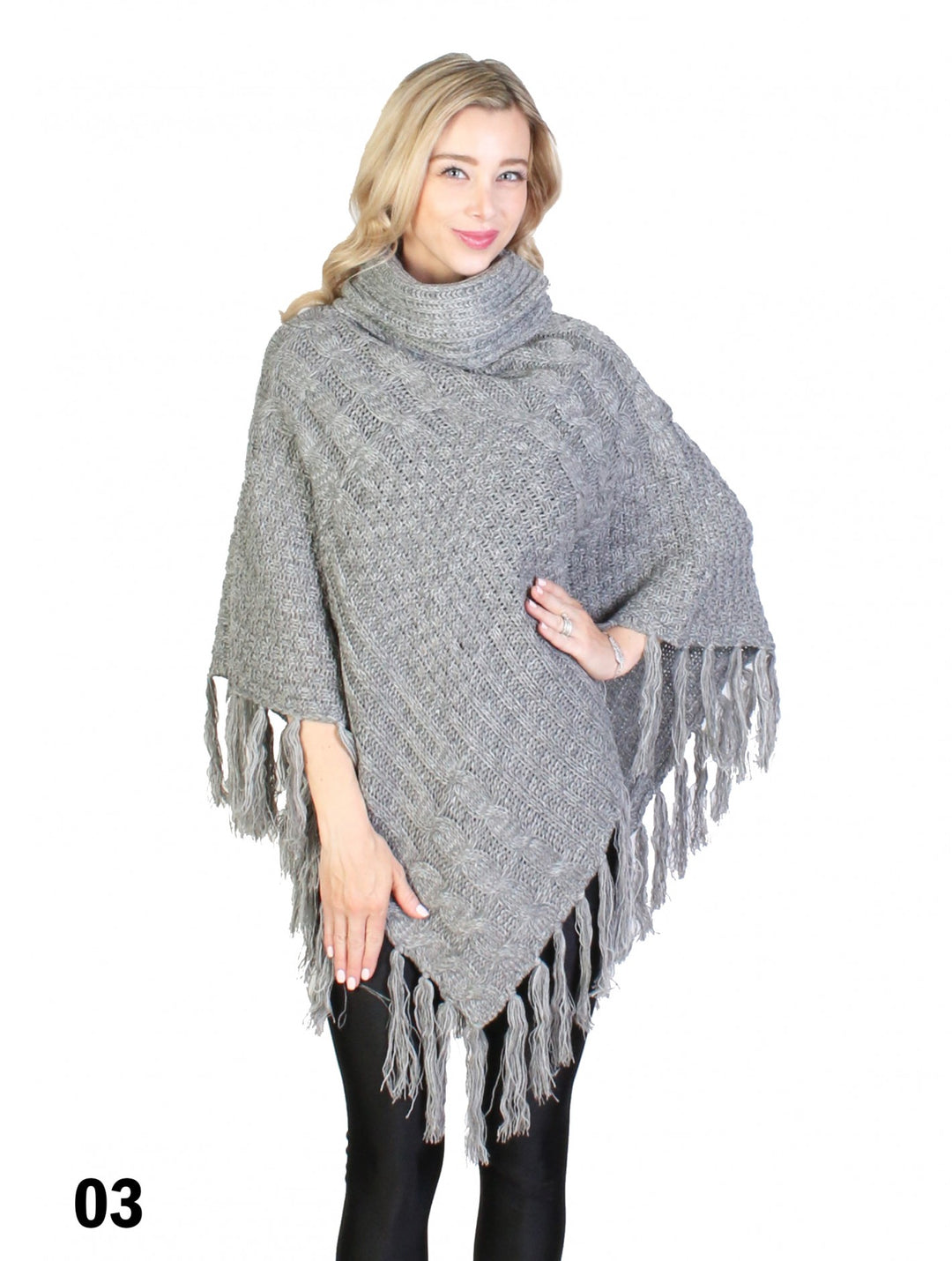 Cowl Neck Cape/Poncho With Fringes