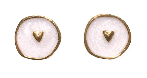 Heart Stud Enamel Earrings-Gold/White