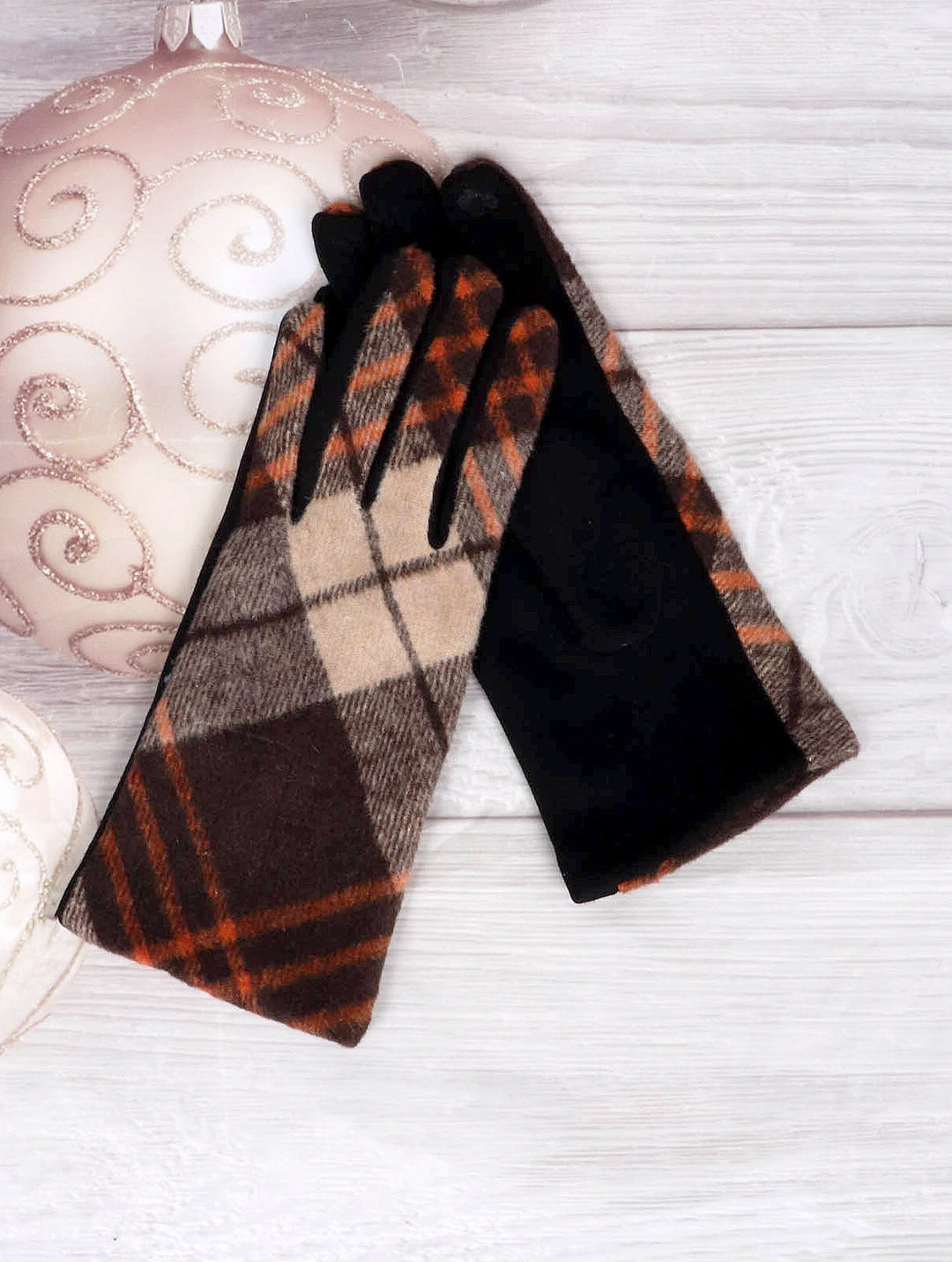 Plaid Touch Screen Glove - Camel