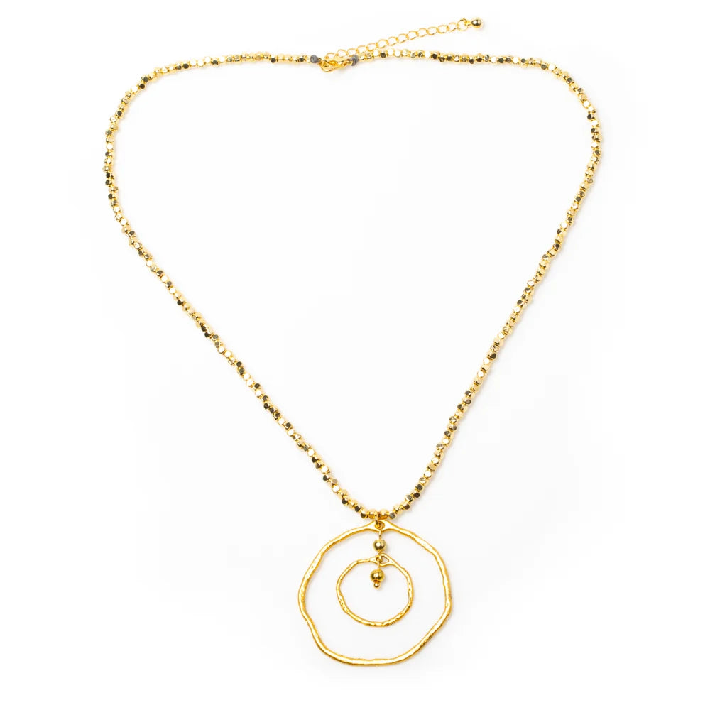 Beaten Double Ring Necklace In Gold Plate