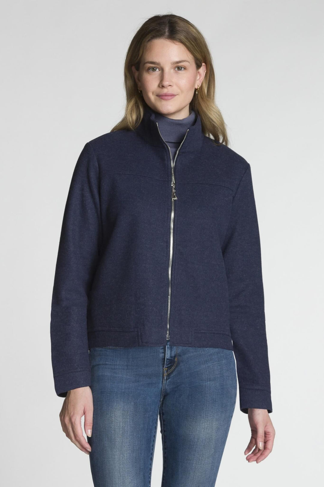 Full Zip Stand Collar Jacket - Navy