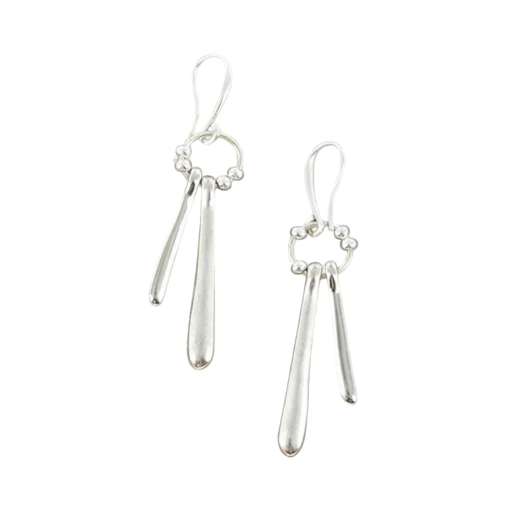 Double Drop Earrings In Silver Plate