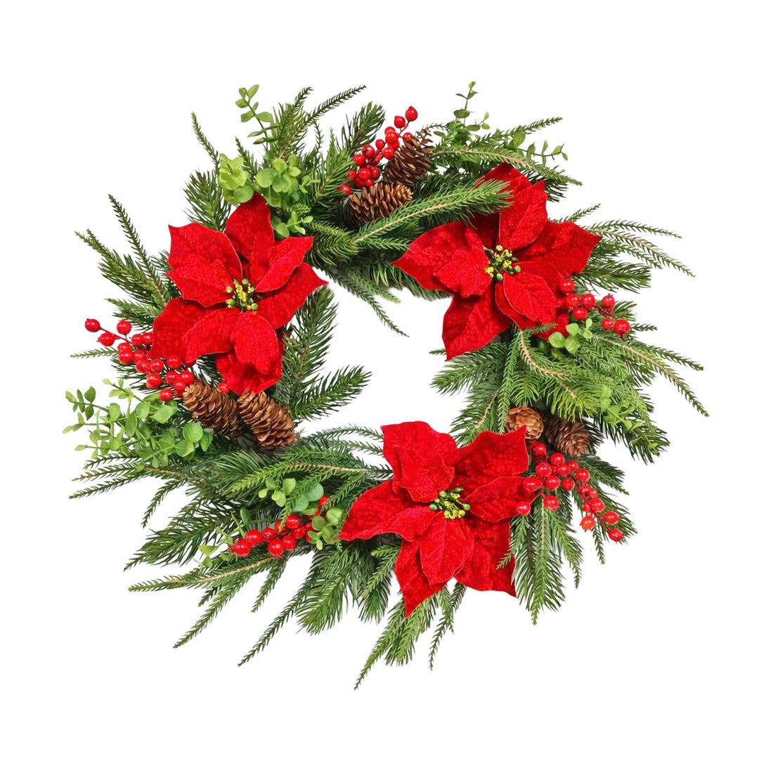 WREATH POINSETTIA PINE AND EUCALYPTUS
