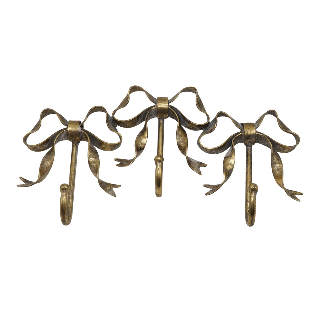 BOW HOOK METAL 3 HOOKS ANTIQUE GOLD