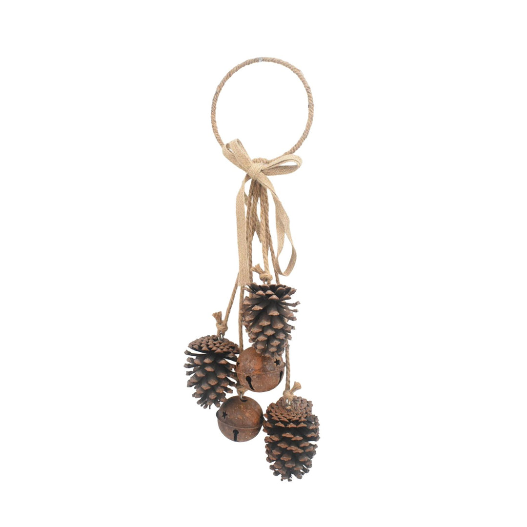 DOOR HANGER PINE CONES &amp; RUSTY BELLS
