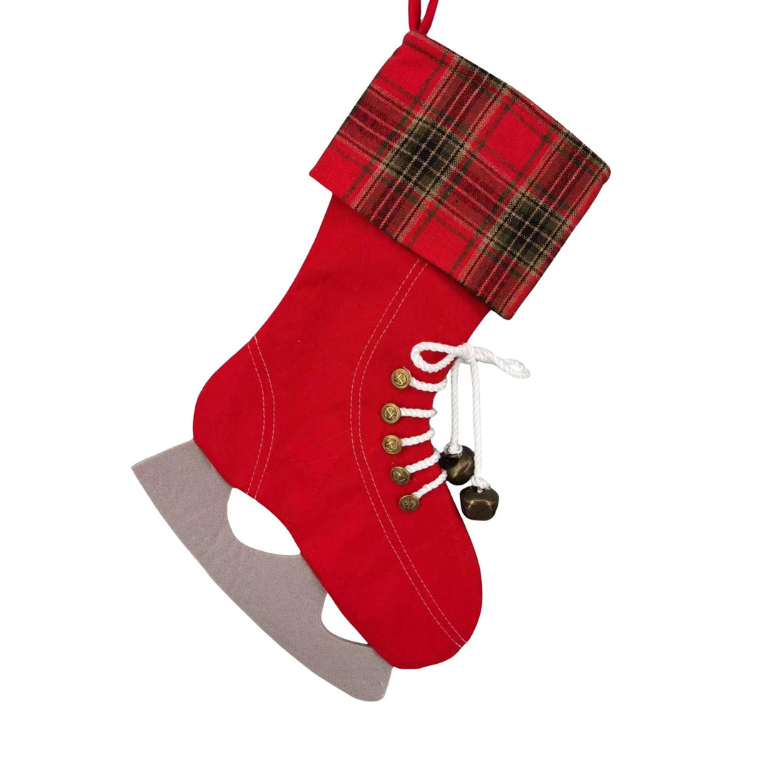 STOCKING RED/GREEN TARTAN CUFF SKATE DECOR