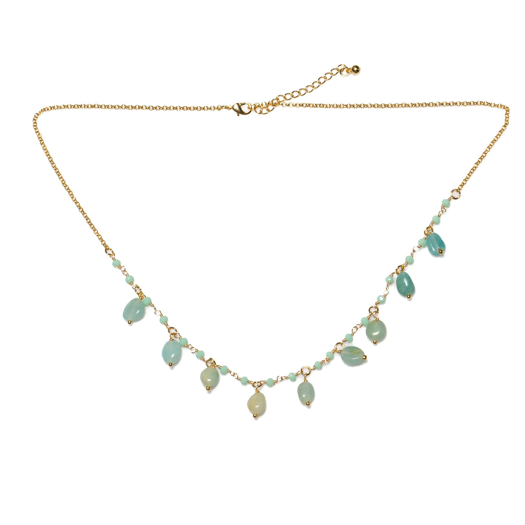 Amazonite &amp; Glass Bead Droplet Necklace In Gold Plate