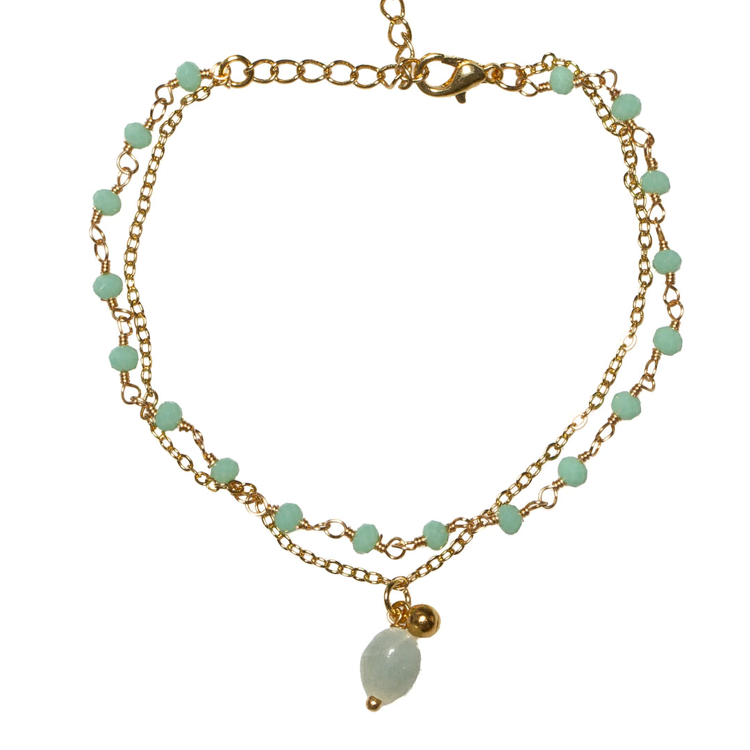 Amethyst &amp; Glass Bead Bracelet In Gold Plate - Green