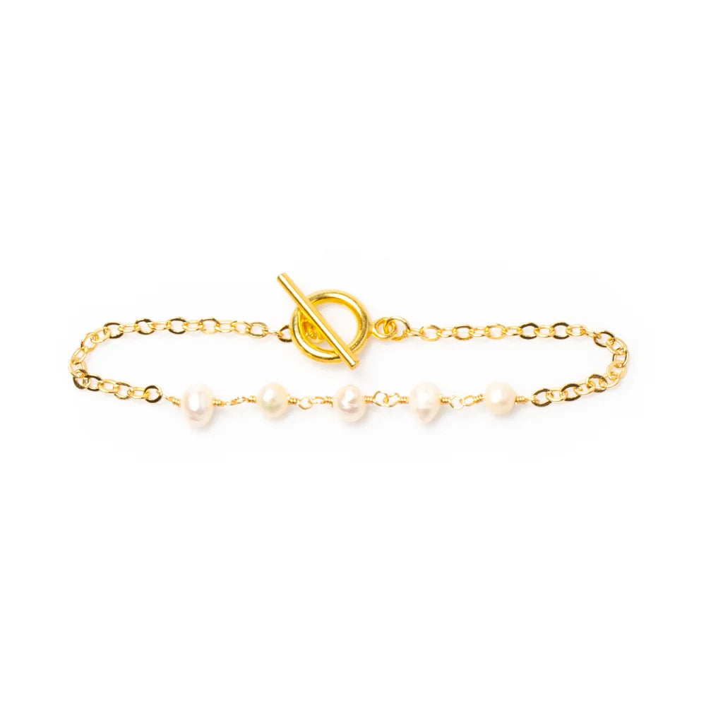 Delicate Pearl &amp; Chain Bracelet In Gold Plate