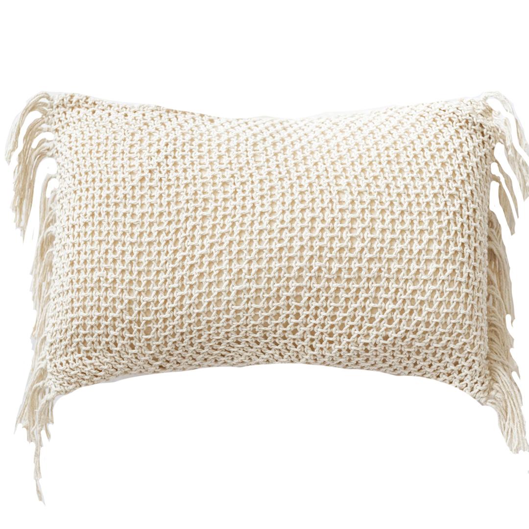 Knitted Rectangular Cushion With Tassels