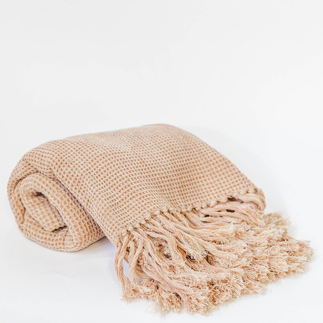 Cotton Waffle Weave Throw - Peach