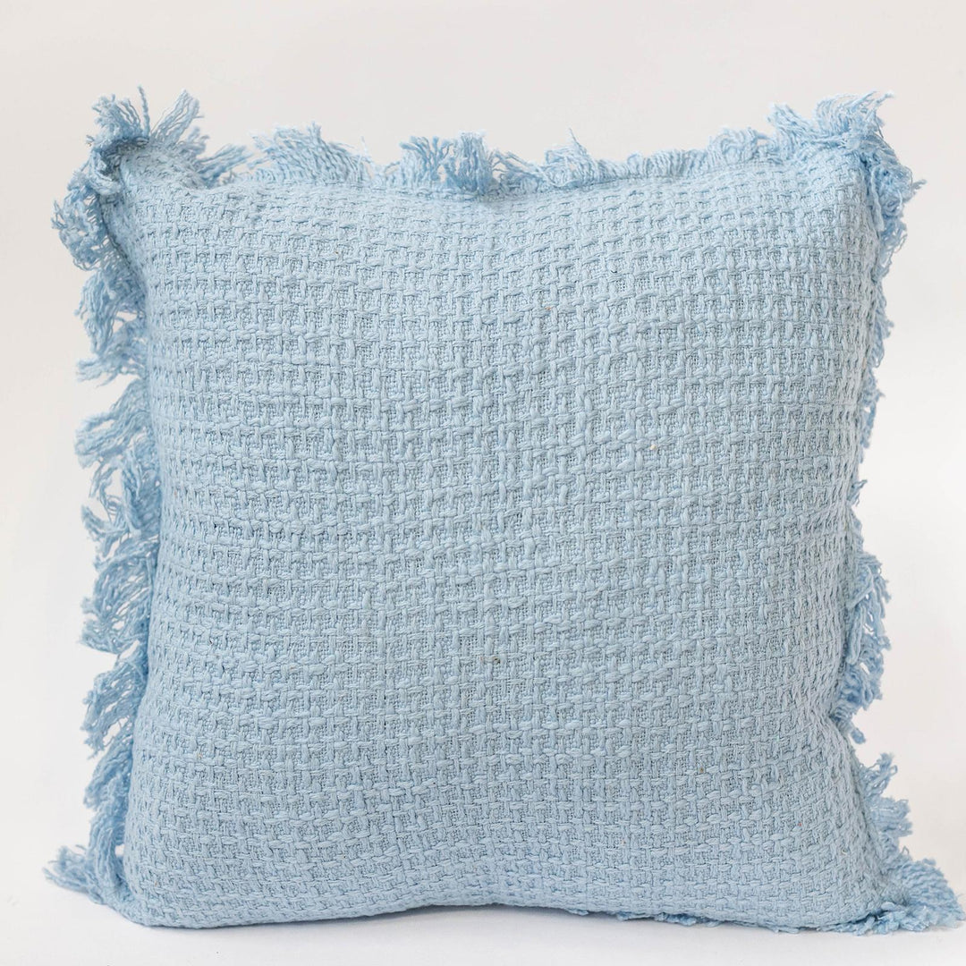 Cotton Cushion With Fringe - Blue