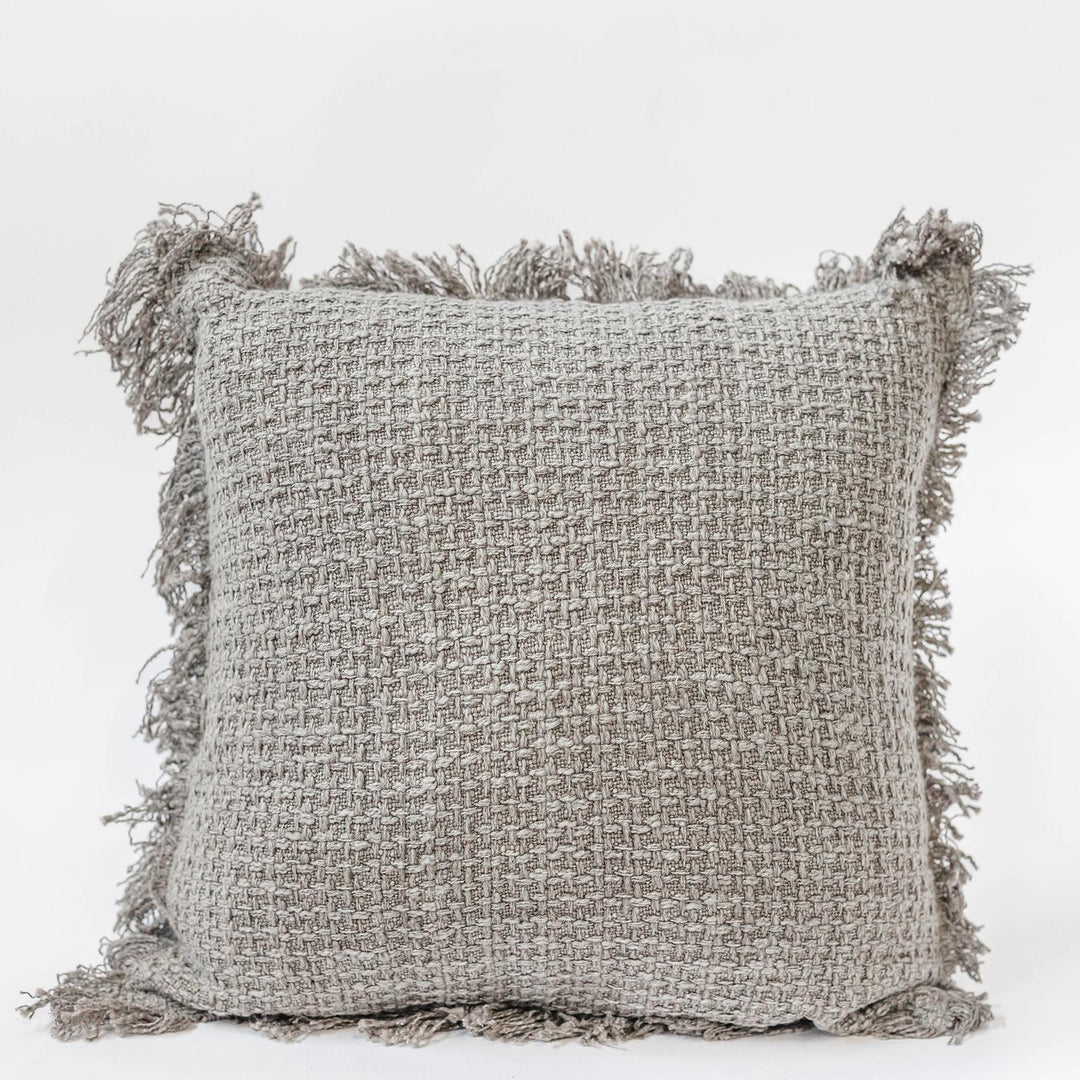Cotton Cushion With Fringe - Grey