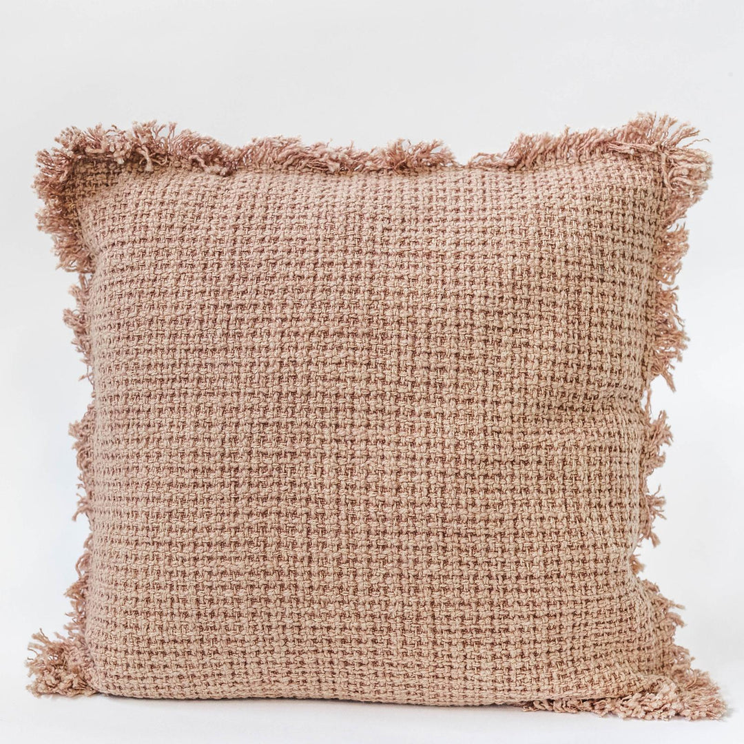 Cotton Cushion With Fringe - Dusty Rose