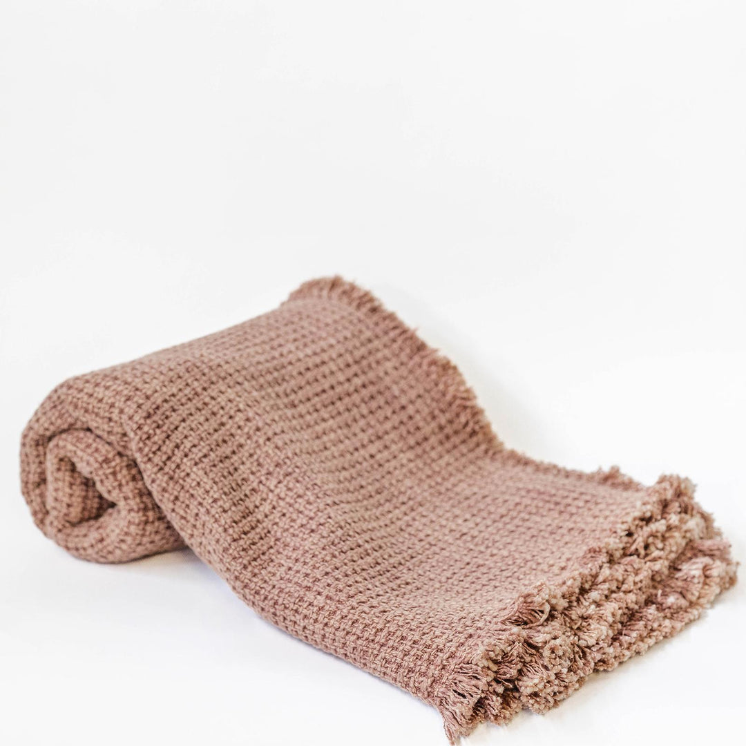 Cotton Throw With Fringe - Dusty Rose