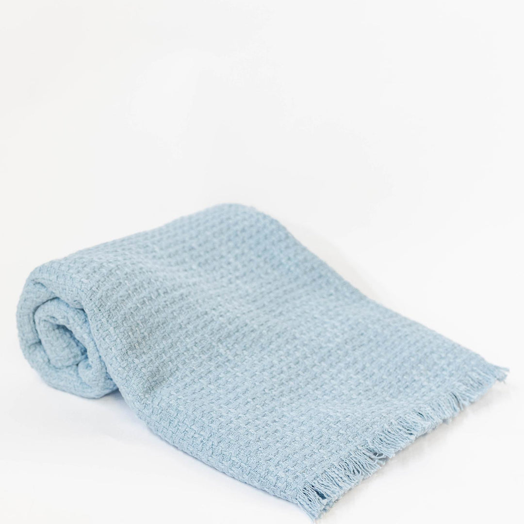 Cotton Throw With Fringe - Blue
