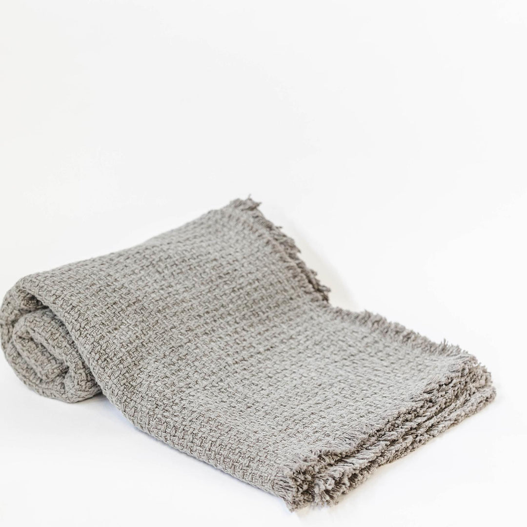 Cotton Throw With Fringe - Grey