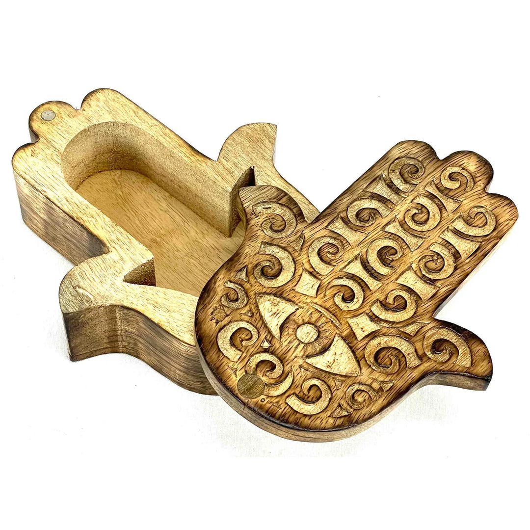 Mango Wood Swivel Box - Hamsa