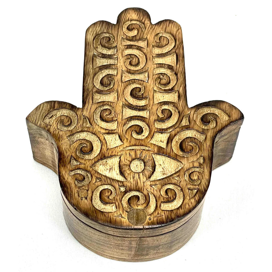 Mango Wood Swivel Box - Hamsa