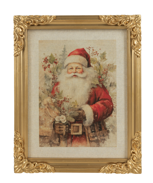 Antique Gold Framed Santa Wall Decor