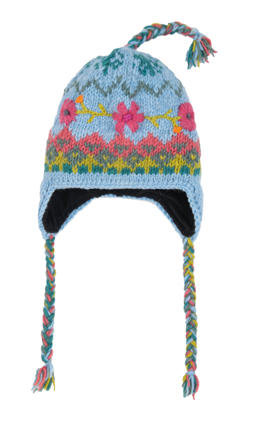 Knit Embroidered Floral Winter Hat