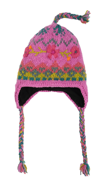 Knit Embroidered Floral Winter Hat