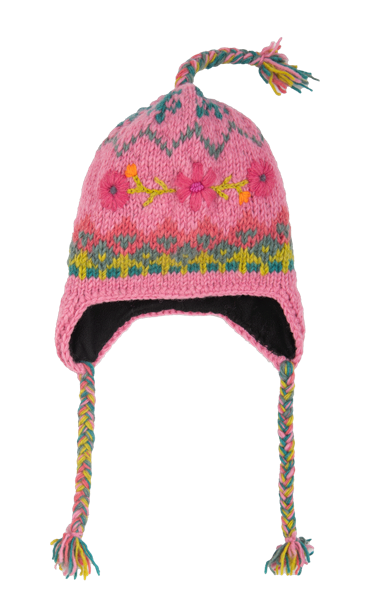 Knit Embroidered Floral Winter Hat