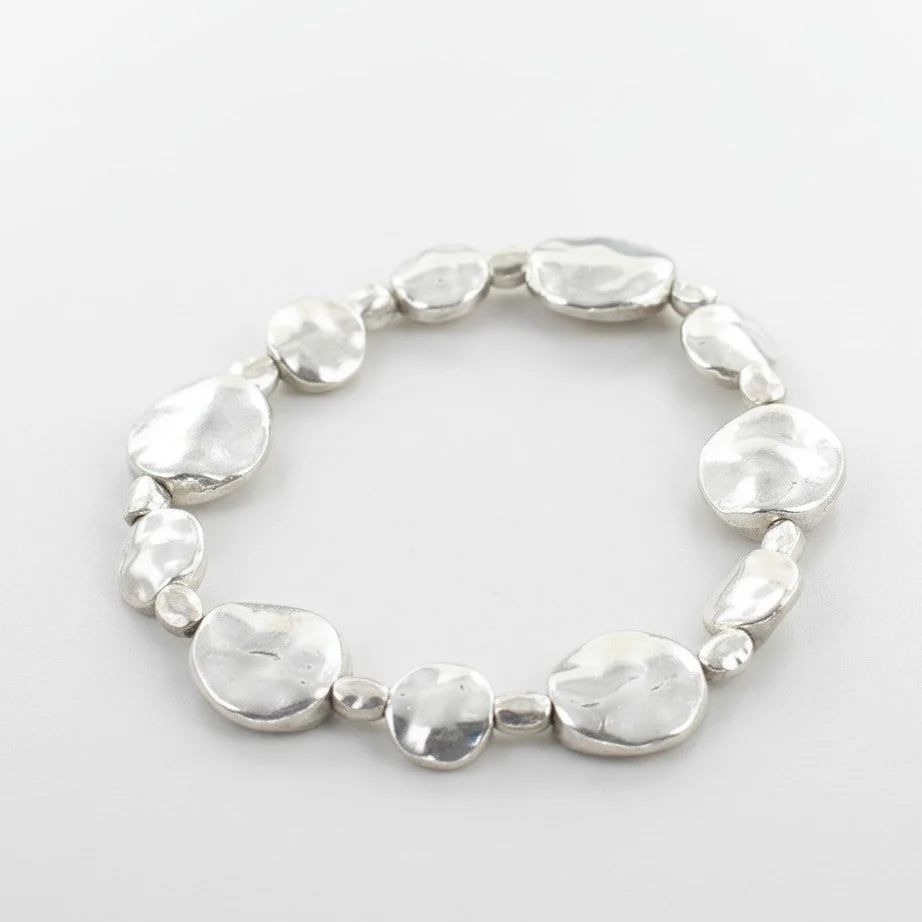 Beaten Disc Bracelet In Silver Plate