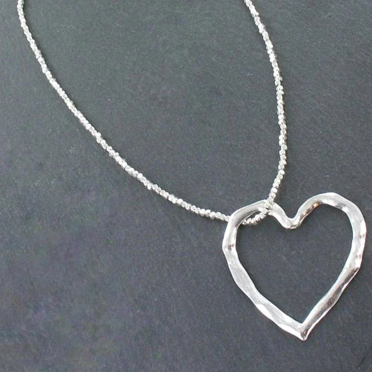 Open Heart Necklace In Silver Plate