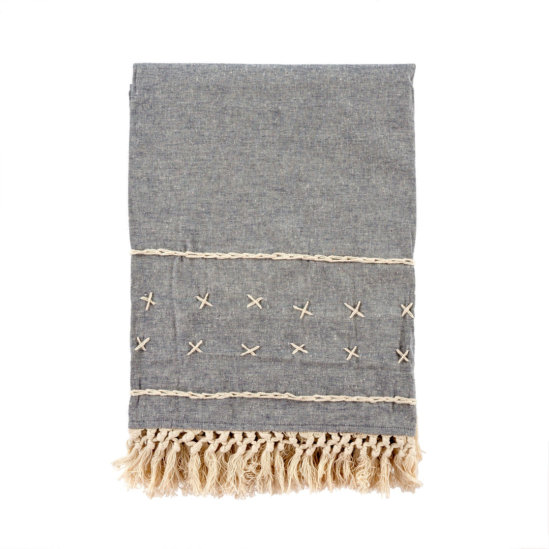 Cross Stitch Throw Indigo