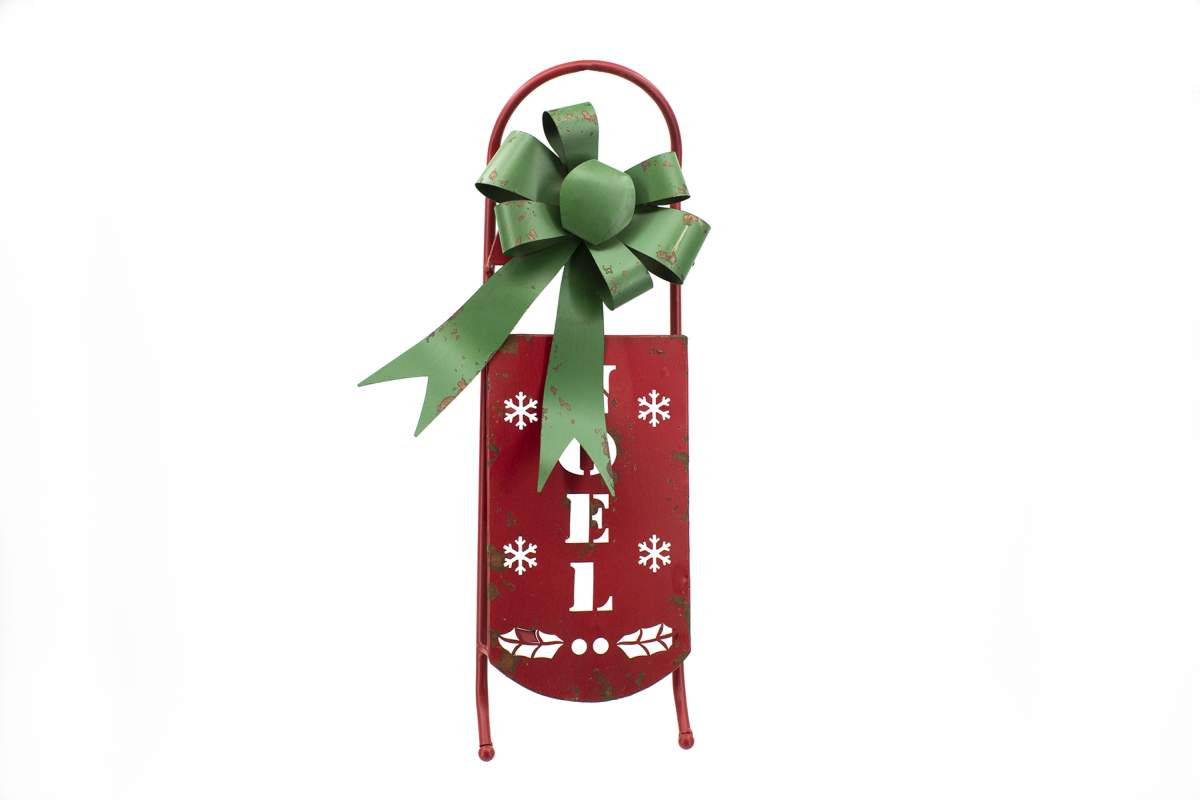 Red Metal Sleigh with Green Bow Backyard Birder Home & Garden Gift