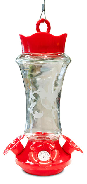 Etched Flower Glass Hummingbird Feeder