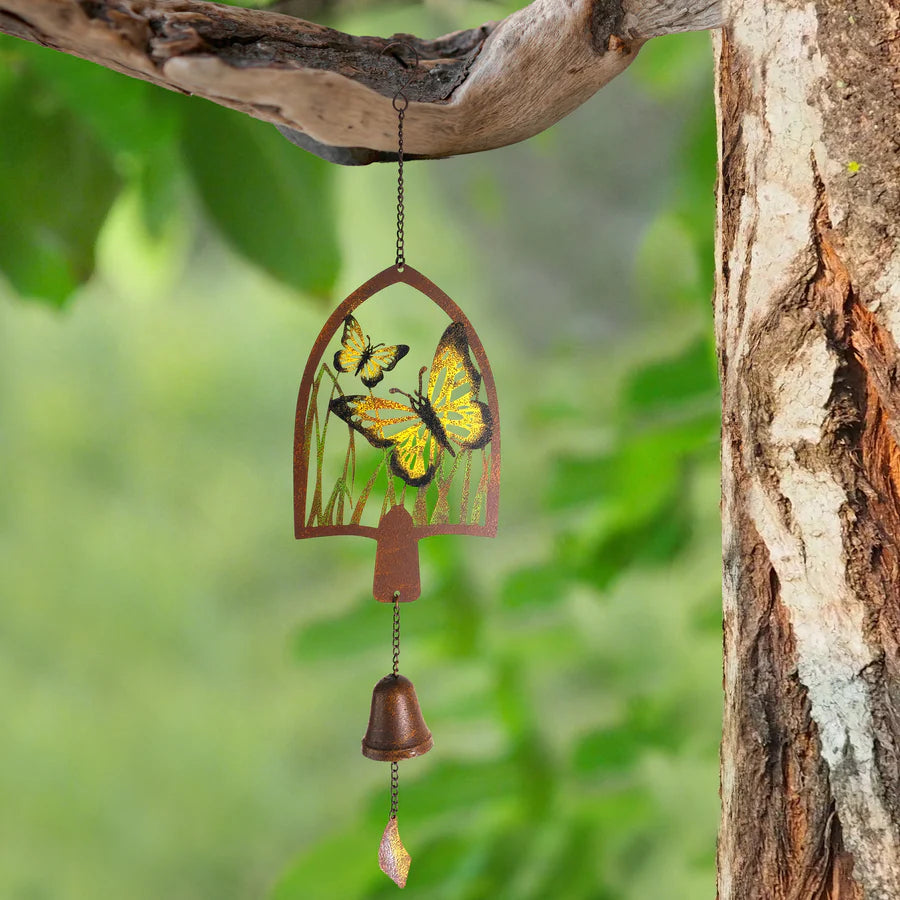 Laser Cut Hanging Bell with Butterflies Backyard Birder Home & Garden Gift Store